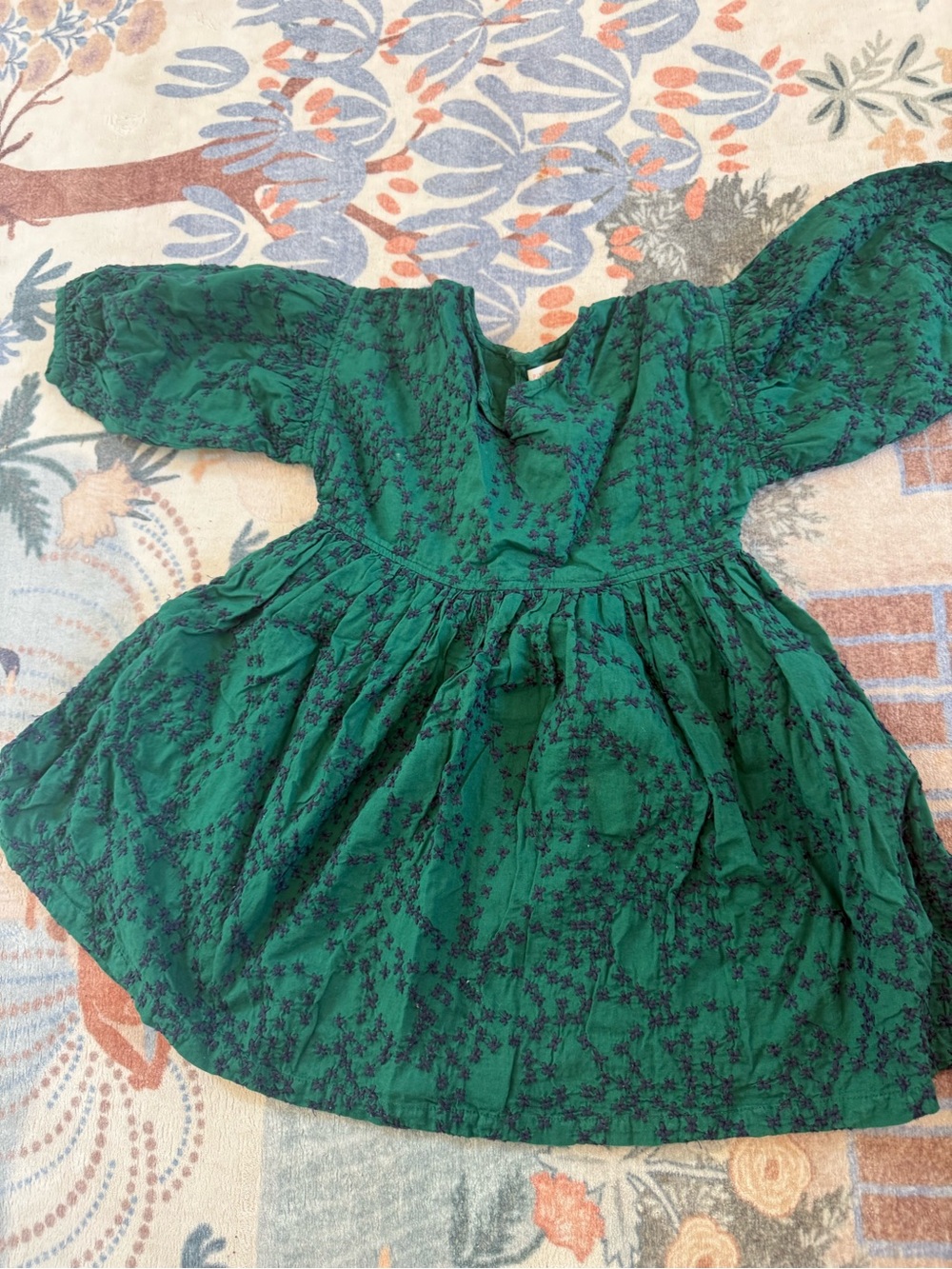 Pink Chicken Green Floral-Print Puff Sleeve Dress